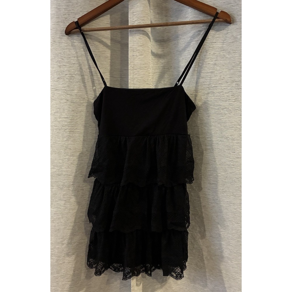 Y2K VTG Wet Seal top Lace Tiered Cami stretch Tank Black Fairycore Festival S